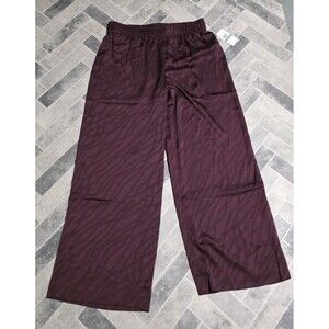 NWT Michael Kors Satin Pull On Pants Wide Leg Cordovan Chain Embossed L $125